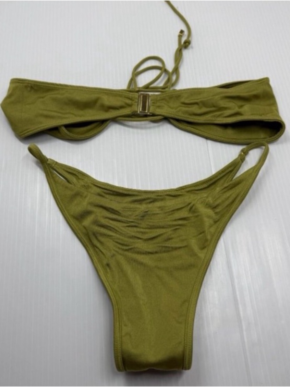 Olive Green Bandeau Tie-Back Bikini Set - Women - Picture 4 of 5